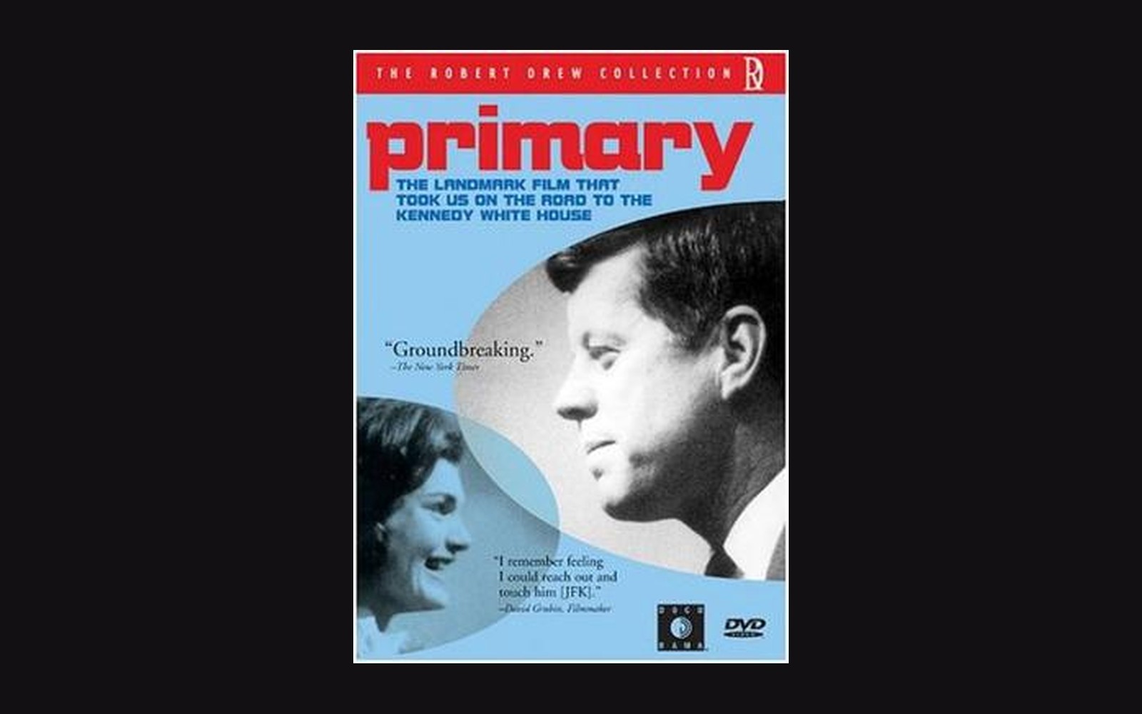 DVD cover for the documentary Primary, featuring profile photos of JFK and a woman